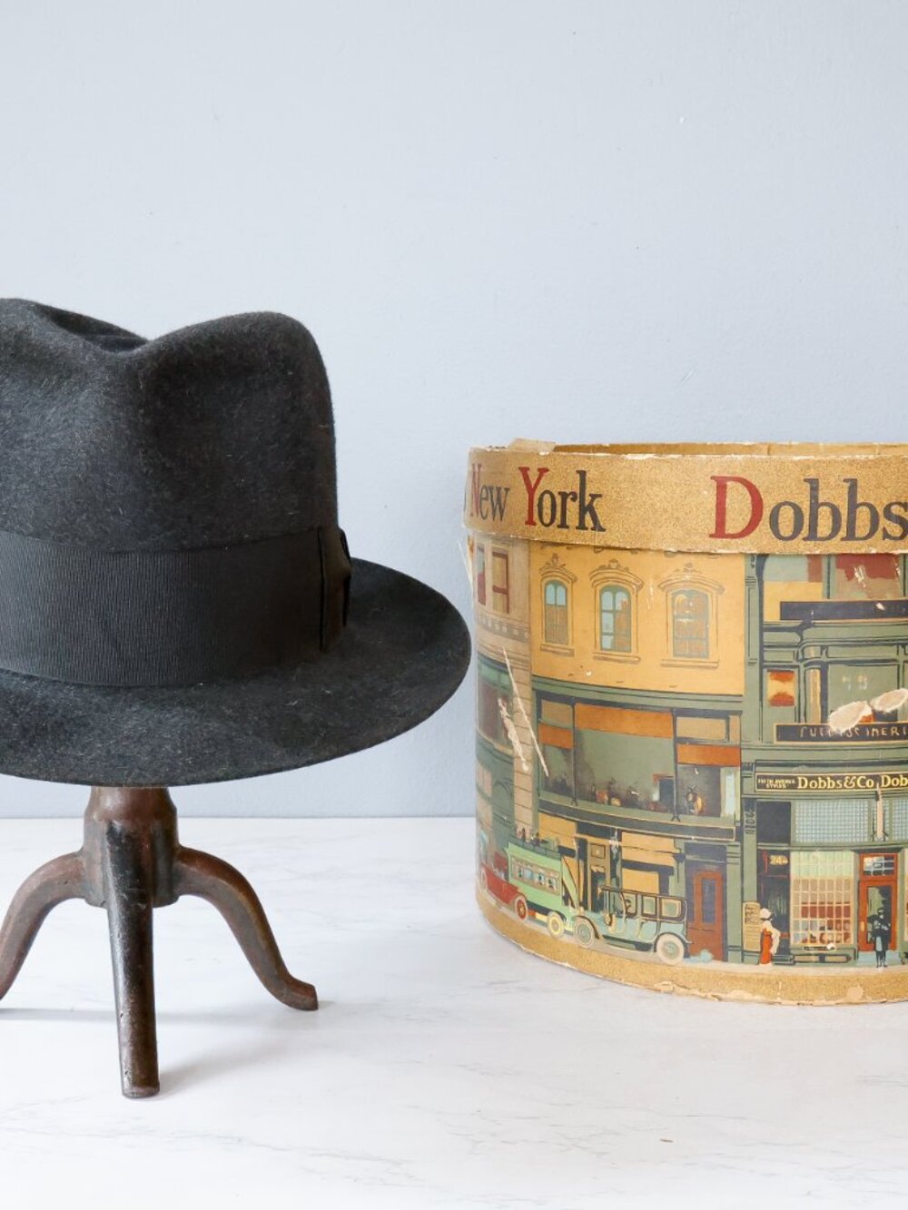 VTG 30s Dobbs Men Fur Felt Fedora Hat Box Game Bird Mixtures Academia Retro MCM